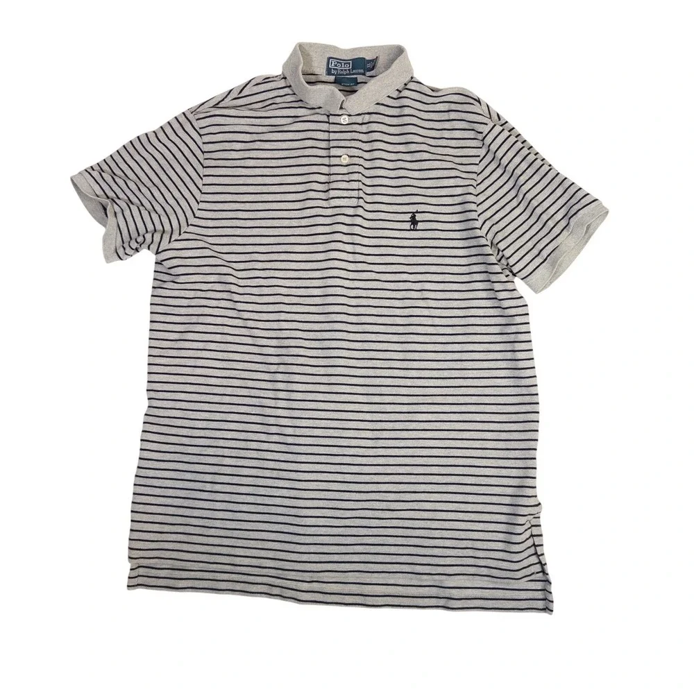 Polo Ralph Lauren Polo Short Sleeve Shirt Mens XL Cotton Gray Black Striped